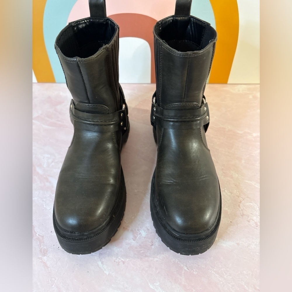 Shoe Dazzle Black Moto Combat Boots | 8 - Picture 2 of 6